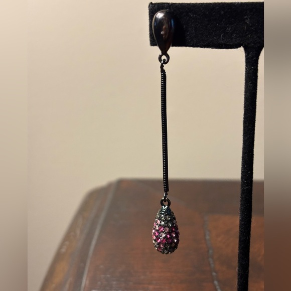 Chico's Long Drop Pink Crystal Teardrop Dangle Earrings - Picture 3 of 5